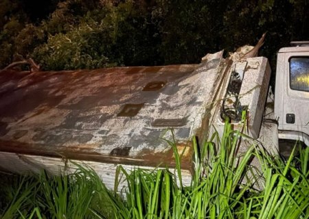 Caminhão carregado com peças de carne tomba na MS-276 em Batayporã