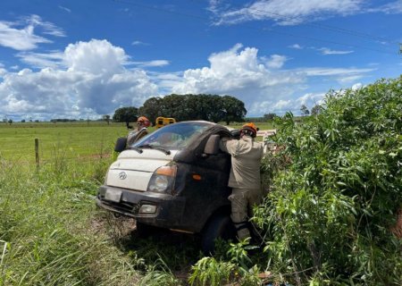 Após perda de controle, veículo sai da pista, capota e motorista fica ferido na MS-276 em Batayporã
