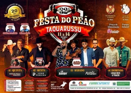 Começa nesta quinta-feira a 32ª edição da Festa do Peão em Taquarussu