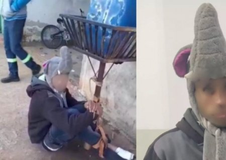 NAVIRAÍ: Com touca de elefante, ladrão é detido e amarrado por vizinhos em lixeira após furto de casa