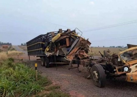 Carreta apresenta falha mecânica e é atingida por caminhão boiadeiro na MS-338