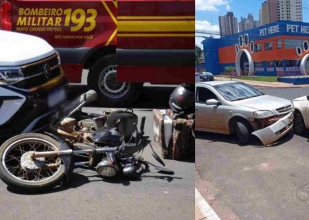 Acidente com motoentregador deixa trânsito tumultuado em cruzamento de MS