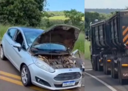 Após acidente, veículo fica abandonado no meio da pista em rodovia de MS