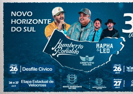 Novo Horizonte do Sul entra no clima de festa! Celebração dos 33 anos começa neste sábado com super show de Humberto & Ronaldo